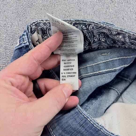 Ariat Jeans Mens 32x34 Blue Real Denim Real Straight Distressed (Measures 34x34) - Picture 6 of 10